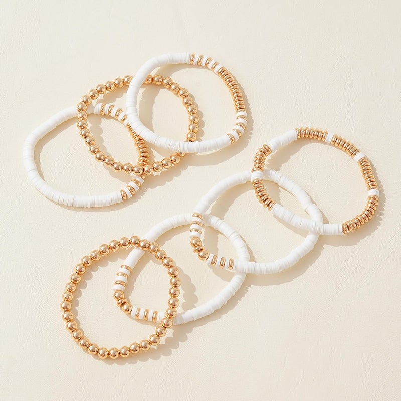 GOOJIDS Surfer Heishi Clay Bead Bracelets for Women Bohemian Stackable Gold Plated Beaded Stretch Bracelets Elastic Layering Friendship Bracelets Set Boho Jewelry - Image 3